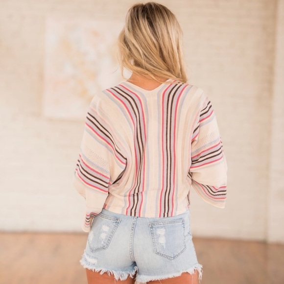 Striped Sweater Kimino Top - These Three Boutique - Picture 3 of 5